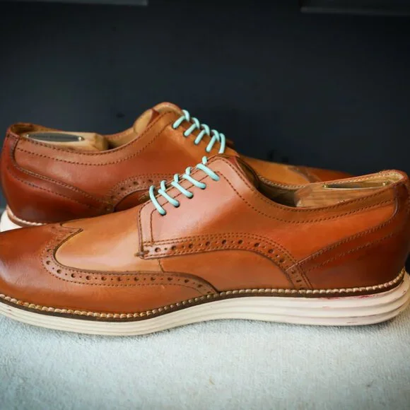 SALE - Cole-Haan 8.5-M Brown Wingtip Derby Mens Dress Shoes - Picture 8 of 12